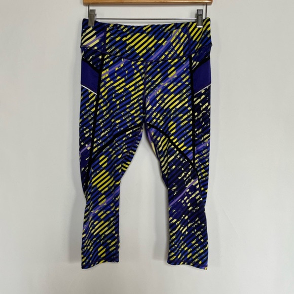 Athleta Capri Crop Lightweight Blue Yellow Leggings Size‎ S - Picture 1 of 12